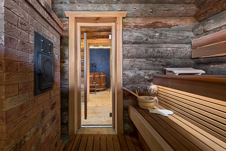 Красивые фотографии бани Новая Рига | 77 кв.м | Самое большое портфолио стильных бань и домов из кело на Artkelo.ru Фото бани Новая Рига