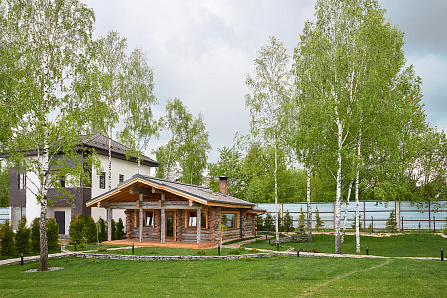 Красивые фотографии бани Новая Рига | 77 кв.м | Самое большое портфолио стильных бань и домов из кело на Artkelo.ru Фото бани Новая Рига